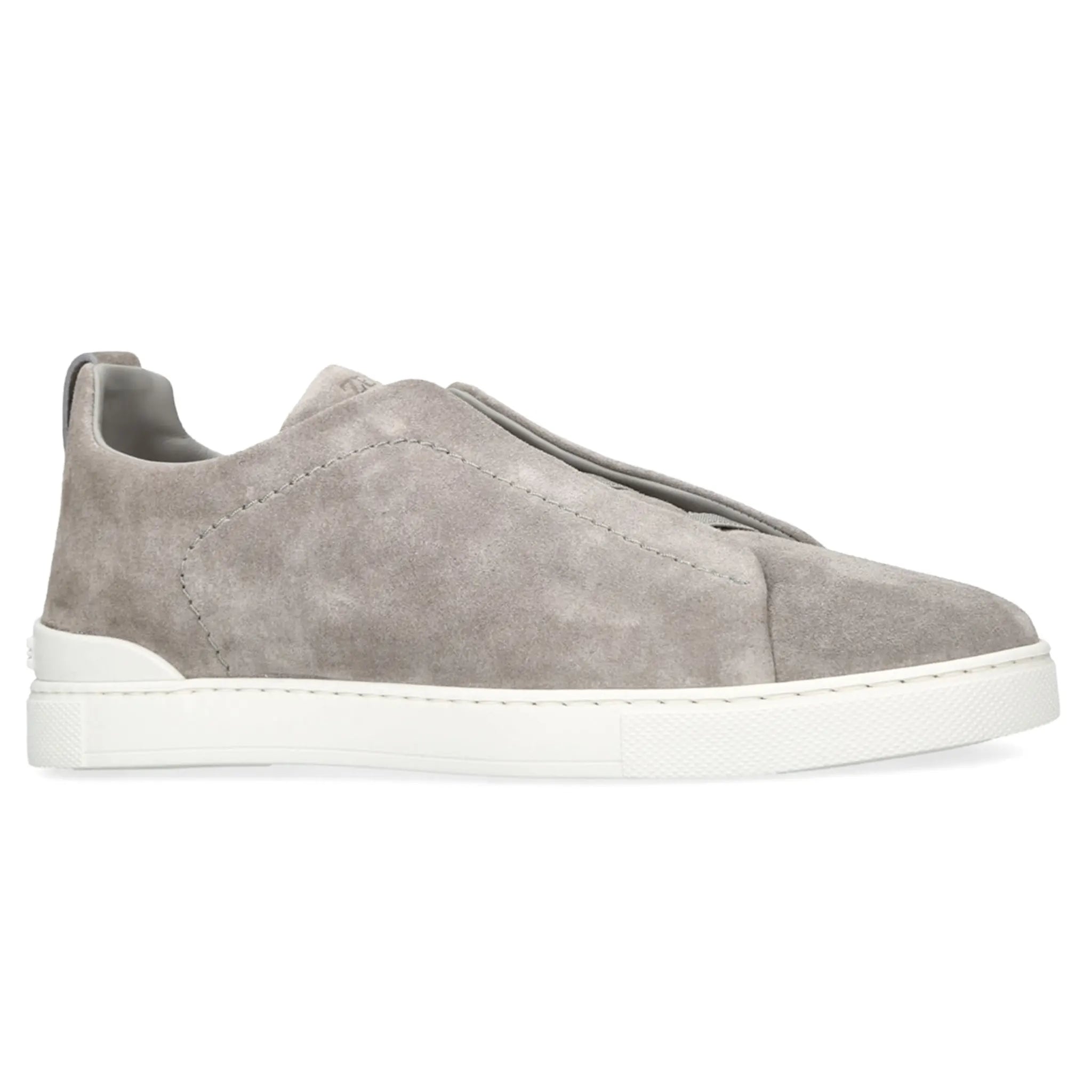 Front Side View of Zegna Triple Stitch Suede Grey Light Sneaker